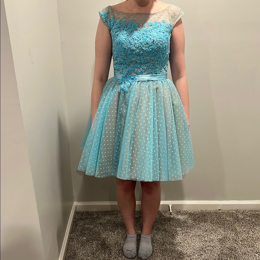 Sherri Hill Blue Lace Dress